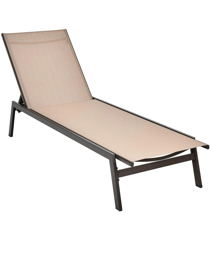 Gouun Outdoor Reclining Chaise Lounge Chair with 6-Position Adjustable Back