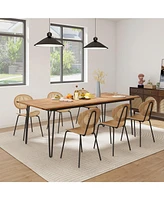 Gouun 86.5 Inch Rectangular Patio Dining Table for 8 with Acacia Wood Tabletop and Umbrella Hole-86.5 inches