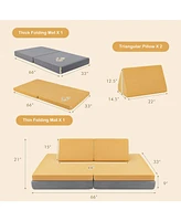 Gouun 4 Pieces Convertible Kids Couch Set with 2 Folding Mats