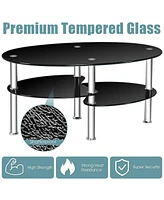 Gouun Tempered Glass Oval Side Table