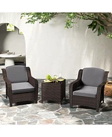 Gouun 3 Pieces Outdoor Rattan Furniture Set with Cushions and Tempered Glass Table