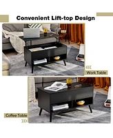 Gouun 31.5 Inch Lift Top Table with Hidden Compartment and 2 Storage Shelves