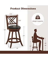 Gouun 360 Swivel Upholstered Barstools Set of 2 with Back and Footrest-24 inches