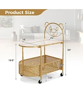 Gouun 2-Tier Mobile Glass Table with Bear Pattern