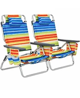 Gouun 2-Pack Folding Backpack Beach Chair 5-Position Outdoor Reclining Chairs with Pillow