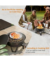 Gouun 17 Inch Portable Gas Fire Pit with Folding Legs and Removable Grill for Camping