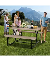 Gouun Hdpe Outdoor Picnic Table Bench Set with Metal Base