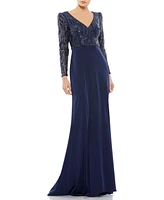 Mac Duggal Women's Embellished Long Sleeve Bodice Column Dress