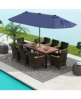 Gouun 11 Pieces Patio Dining Set with 15 Feet Double-Sided Patio Umbrella and Base
