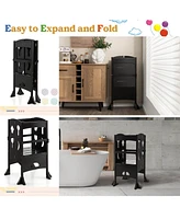 Gouun Boys Folding Wooden Step Stool with Lockable Safety Rail 3