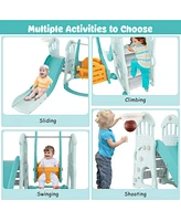 Gouun Toddler Slide and Swing Set with Extra-long Slide Height Adjustable Swing Basketball Hoop and Climber