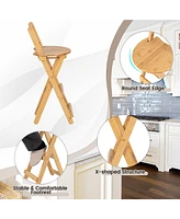 Gymax Set of 2 Bamboo Folding Barstools Counter Height Dining Chairs Installation Free