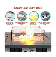 SereneLife 50,000 Btu Propane Gas Fire Pit Table with Tempered Glass Wind Guard