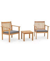 3 Pieces Patio Wood Furniture Set with soft Cushions for Porch
