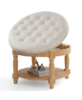 Gouun 29 Inch Large Round Ottoman Table 2-Tier Upholstered Tufted Footrest Ottoman with Flip-up Top