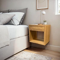 Woodek Floating Nightstand With A Drawer And A Shelf, Solid Oak - Set Of 2