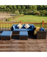 Gouun 6 Pcs Patio Rattan Furniture Set with Sectional Cushion