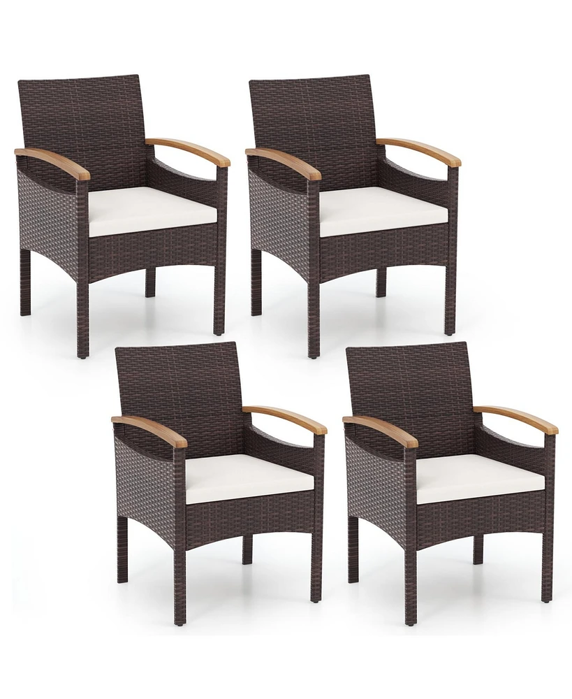 Gouun Patio Dining Chairs Set of 4 with Acacia Wood Armrest and Heavy Duty Metal Frame-4 Pieces