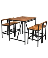 Gouun 5 Pieces Outdoor Acacia Wood and Pe Rattan Bar Set