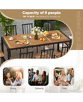 Gouun 79 Inch Acacia Wood Patio Table with 1.9 Inch Umbrella Hole for Garden and Poolside