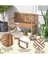 Gouun 2-Person Wooden Outdoor Bench with Cozy Armrest and Backrest