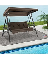 Gouun Convertible 3-Seat Patio Porch Swing Chair to Flat Bed with Adjustable Canopy