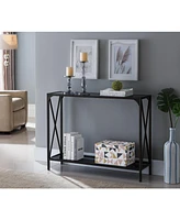 Kings Brand Furniture Kandin Metal Console Table with Glass Top, Pewter/Black