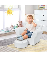 Gouun Children Upholstered Princess Sofa with Ottoman and Diamond Decoration for Boys and Girls