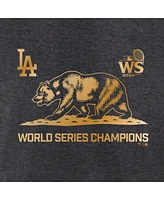 Fanatics Women's Charcoal Heather Los Angeles Dodgers 2024 World Series Champions Exclusive Cali Bear V-Neck T-Shirt