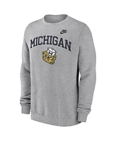 Nike Men's Heather Gray Michigan Wolverines Legacy Classic Tackle Twill Embroidered Arch Over Logo Pullover Sweatshirt