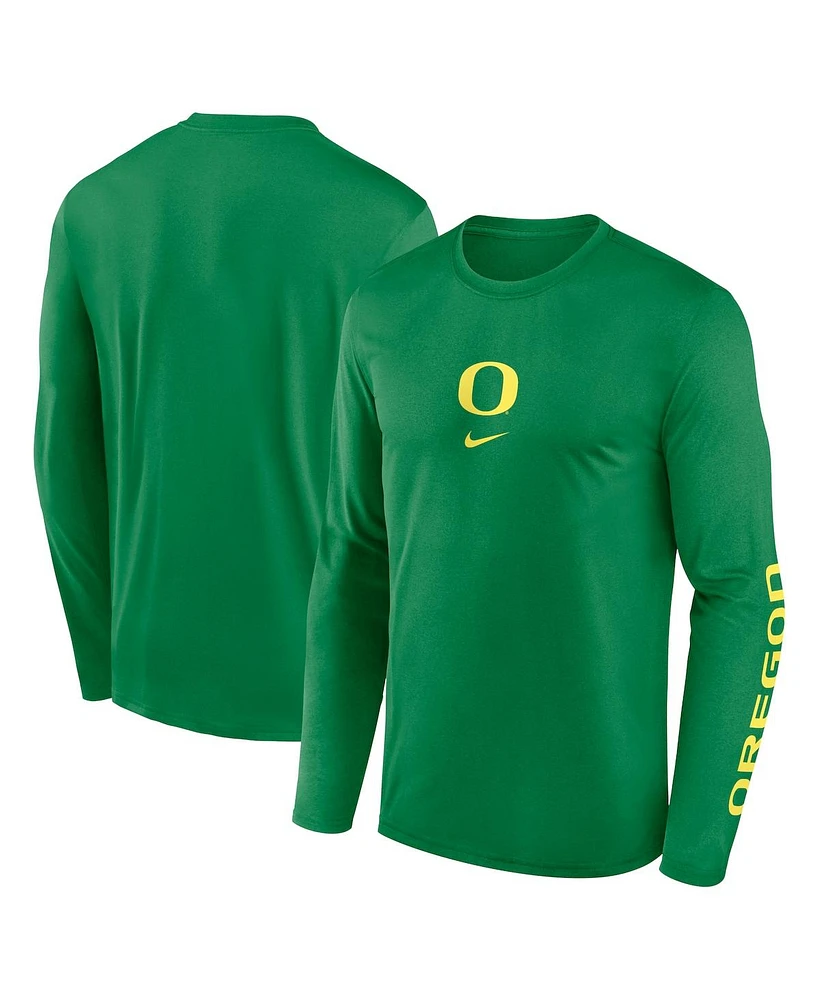 Nike Men's Green Oregon Ducks Primetime Center Lockup Two-Hit Legend Long Sleeve T-Shirt