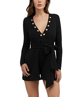 Bebe Women's Snap Detail Belted Romper