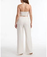 Bebe Women's Wide Leg Halter Jumpsuit with Keyhole Detail