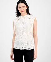 Anne Klein Women's Ruffled-Neck Sleeveless Lace Top