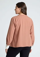 Eloquii Plus Neck Pleat Blouse With Contrast Cuff