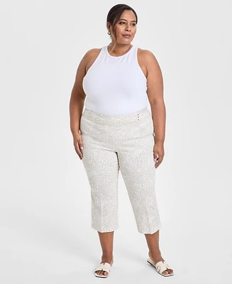 Jm Collection Plus Print Rivet-Waist Capri Pants, Exclusively at Macy's