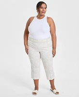 Jm Collection Plus Print Rivet-Waist Capri Pants, Exclusively at Macy's