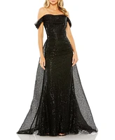 Mac Duggal Women's Off the Shoulder Sequin Panel Train Gown