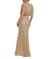 Mac Duggal Women's Draped Sleeve V Neck Gown