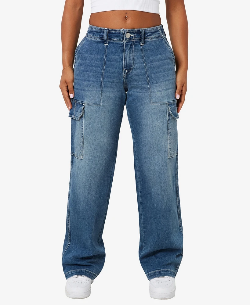 True Religion Women's Baggy Cargo Straight Jeans