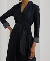 Lauren Ralph Women's Self-Belt Long-Sleeve Surplice Georgette Midi Dress