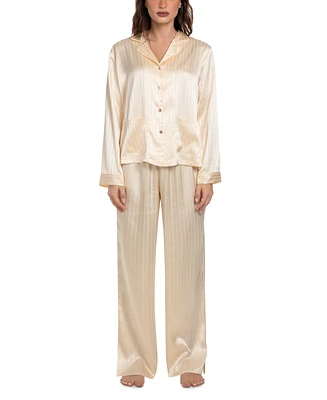 Linea Donatella Women's Satin Jacquard Striped Pajama Set