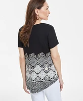 Jm Collection Petite Printed Short-Sleeve Top, Exclusively at Macy's