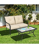 Gouun 2 Pieces Patio Outdoor Cushioned Sofa Bench with Table