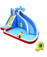 Gymax Inflatable Water Park Bounce House Slide Shark w/ Climbing Wall Splash Pool