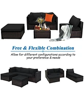 Gouun 5 Pieces Patio Rattan Sofa Set with Cushion and Ottoman