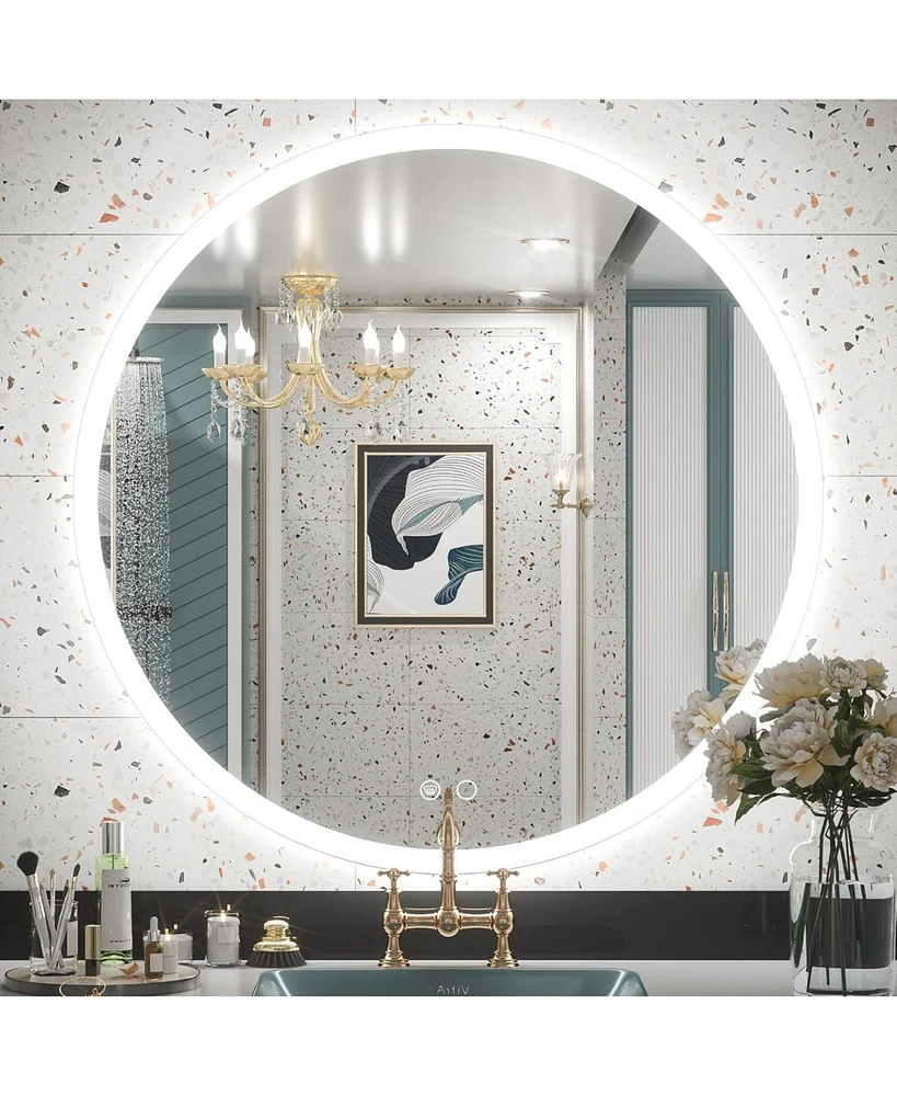 keonjinn Round Frontlit Led Bathroom Mirror with Brightness adjustment