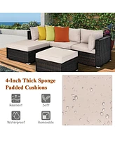 Gouun 5 Pieces Patio Rattan Sofa Set with Cushion and Ottoman