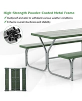 Gouun 6 Ft Picnic Table Bench Set Dining and 2 Benches with Metal Frame Hdpe Tabletop