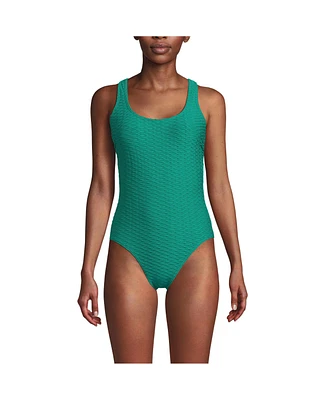 Lands' End Women's Long Torso Texture Tugless X-Back One Piece Swimsuit